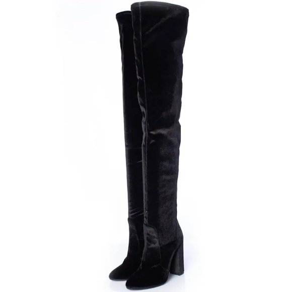 Beautiful Thigh-high, Black Velvet, Women’s Boots. Neiman Marcus, Side Zip - Picture 1 of 6